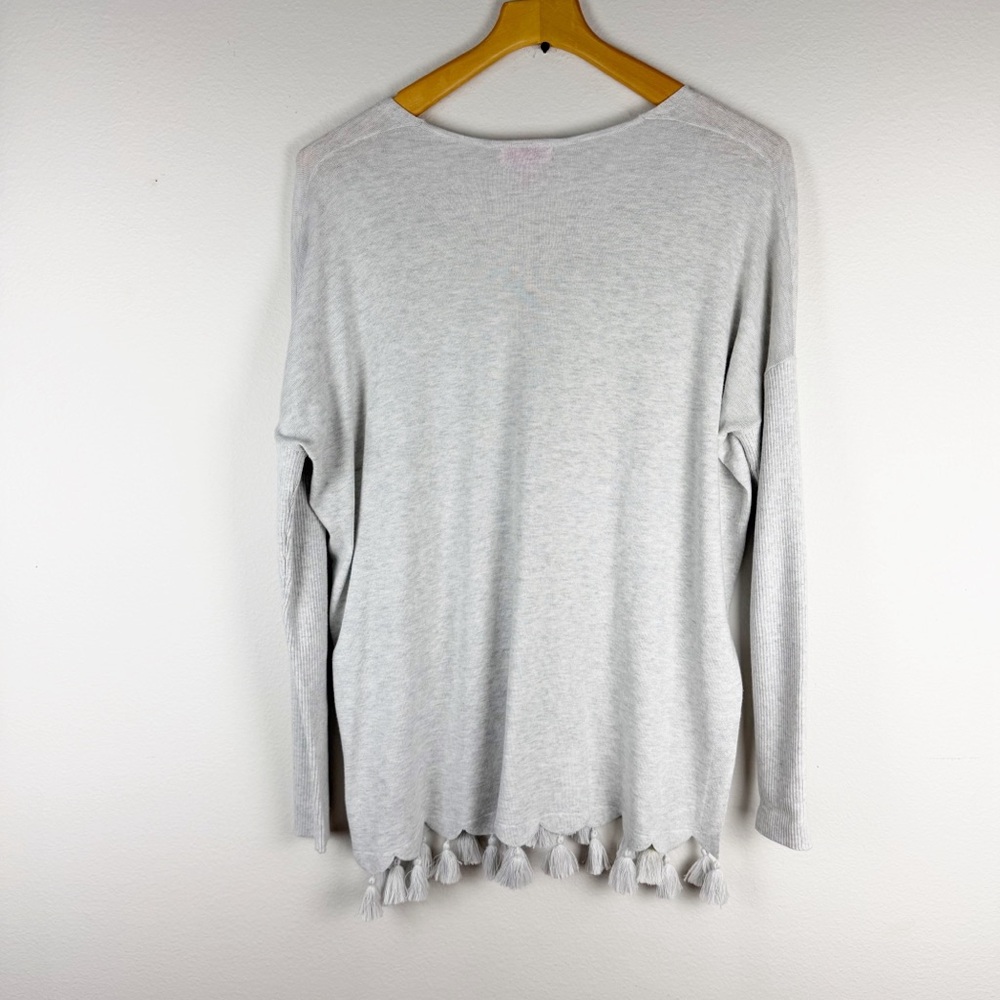 Lilly Pulitzer Martine Tassel V-Neck Sweater Ribbed Sleeves Gray Size Small - Picture 10 of 13